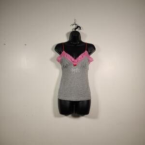 PINK by VICTORIA'S SECRET Camisole Top S Grey Pink Babydoll Lace Bow Bling Star